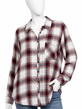 Cosmic Blue Love Plaid Button Front Shirt NWT Soft Rayon Pocket XL